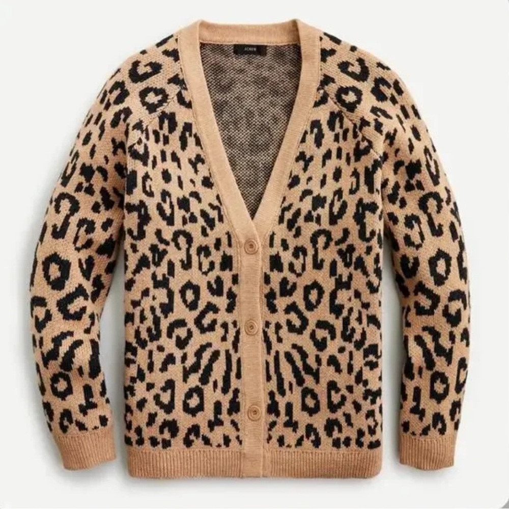 J. Crew V-neck cardigan sweater in leopard